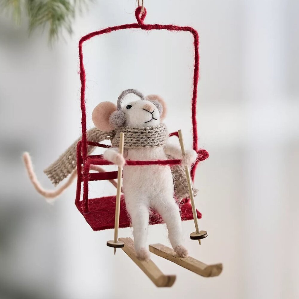 Anthropologie Ski Lift Mouse Felt Ornament